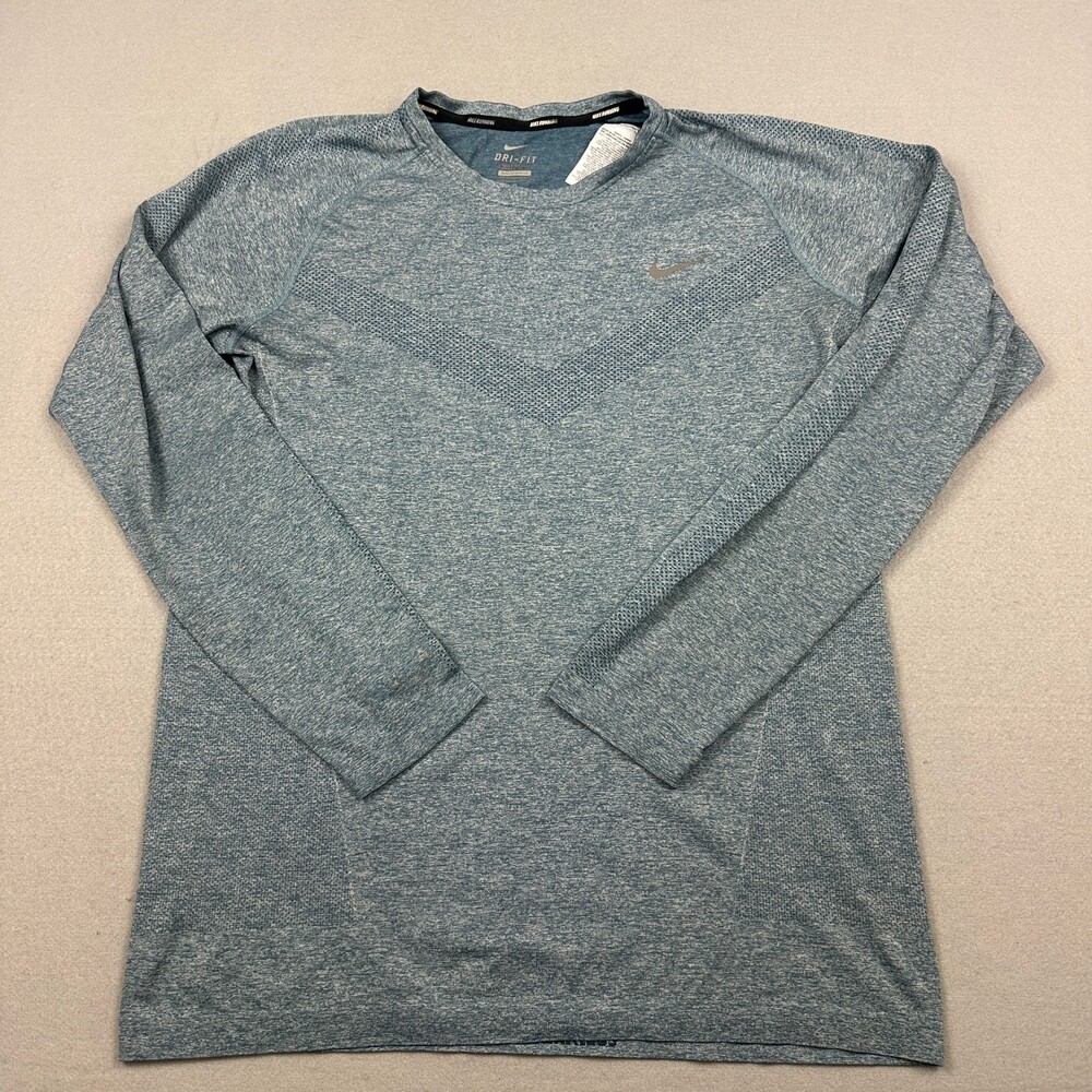 Nike Shirt Men Extra Large Blue Knit Dri-Fit Running Long Sleeve Breathable XL
